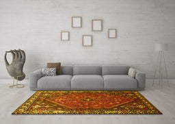 Machine Washable Persian Yellow Traditional Rug in a Living Room, wshtr817yw