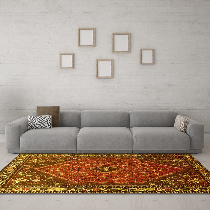 Machine Washable Persian Yellow Traditional Rug in a Living Room, wshtr817yw