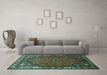 Machine Washable Persian Turquoise Traditional Area Rugs in a Living Room,, wshtr817turq