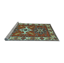 Sideview of Machine Washable Geometric Light Blue Traditional Rug, wshtr818lblu
