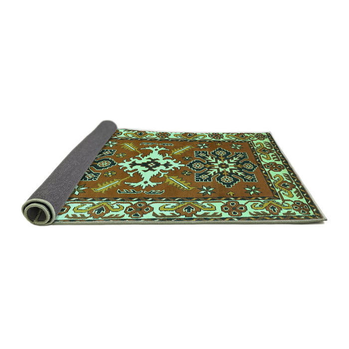 Sideview of Geometric Turquoise Traditional Rug, tr818turq