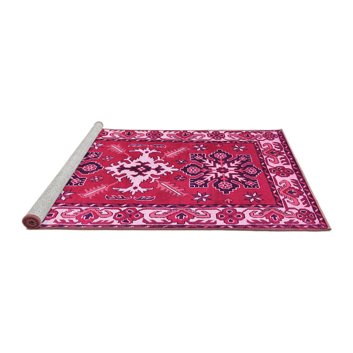 Sideview of Machine Washable Geometric Pink Traditional Rug, wshtr818pnk