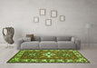 Machine Washable Geometric Green Traditional Area Rugs in a Living Room,, wshtr818grn