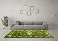 Machine Washable Geometric Green Traditional Rug, wshtr818grn