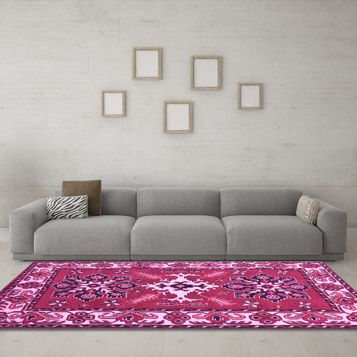 Machine Washable Geometric Purple Traditional Area Rugs in a Living Room, wshtr818pur