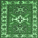 Square Geometric Emerald Green Traditional Rug, tr818emgrn