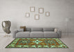 Machine Washable Geometric Turquoise Traditional Area Rugs in a Living Room,, wshtr818turq