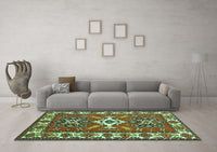 Machine Washable Geometric Turquoise Traditional Rug, wshtr818turq