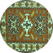 Round Machine Washable Geometric Turquoise Traditional Area Rugs, wshtr818turq