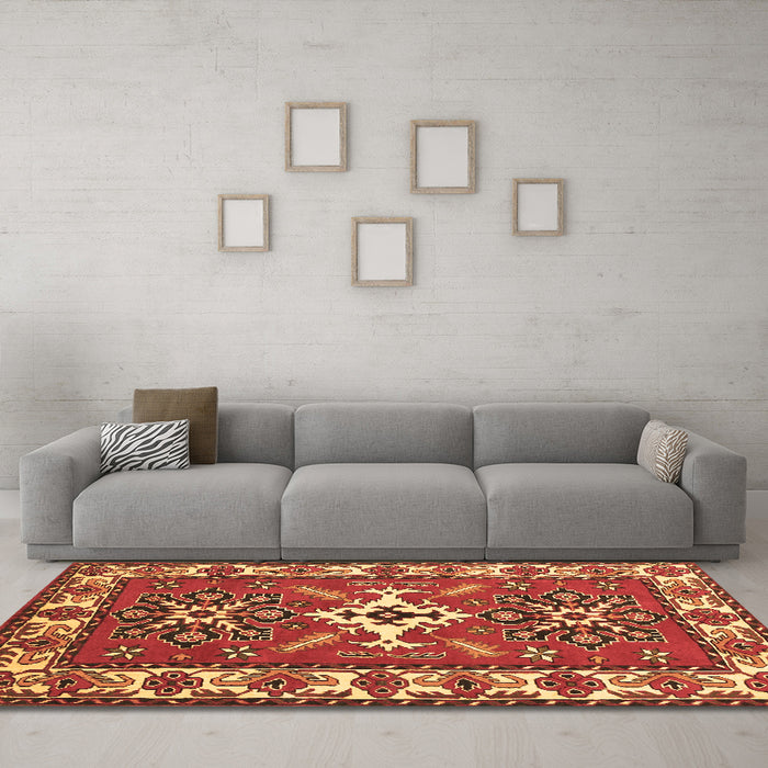 Machine Washable Geometric Brown Traditional Rug in a Living Room,, wshtr818brn