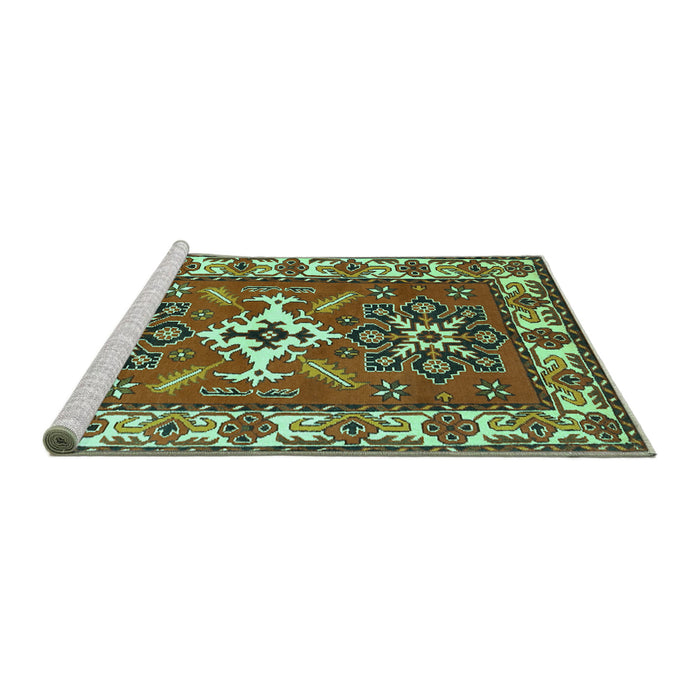 Sideview of Machine Washable Geometric Turquoise Traditional Area Rugs, wshtr818turq