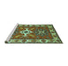 Sideview of Machine Washable Geometric Turquoise Traditional Area Rugs, wshtr818turq