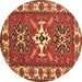 Round Geometric Brown Traditional Rug, tr818brn