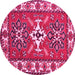 Round Geometric Pink Traditional Rug, tr818pnk