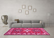 Machine Washable Geometric Pink Traditional Rug in a Living Room, wshtr818pnk