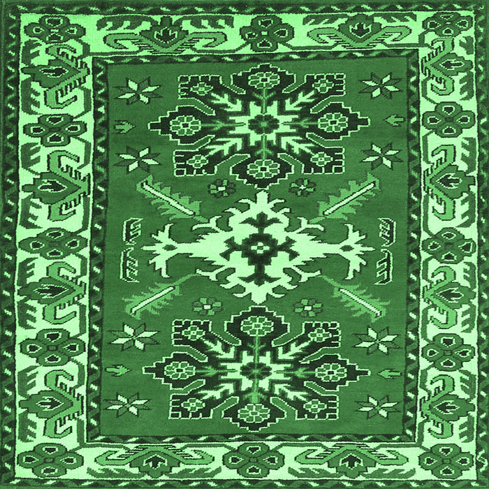 Square Machine Washable Geometric Emerald Green Traditional Area Rugs, wshtr818emgrn