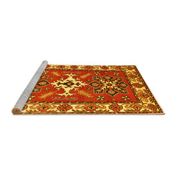 Sideview of Machine Washable Geometric Yellow Traditional Rug, wshtr818yw