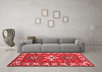 Machine Washable Geometric Red Traditional Rug, wshtr818red