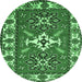 Round Geometric Emerald Green Traditional Rug, tr818emgrn