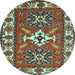 Round Machine Washable Geometric Light Blue Traditional Rug, wshtr818lblu