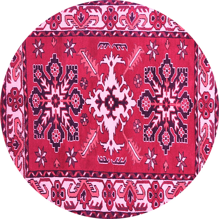 Round Machine Washable Geometric Pink Traditional Rug, wshtr818pnk