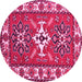 Round Machine Washable Geometric Pink Traditional Rug, wshtr818pnk
