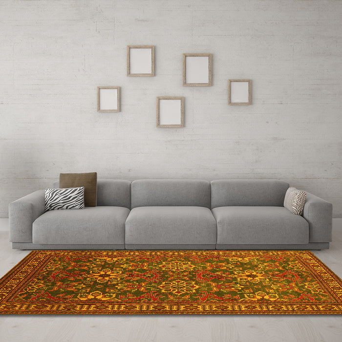 Machine Washable Persian Yellow Traditional Rug in a Living Room, wshtr819yw
