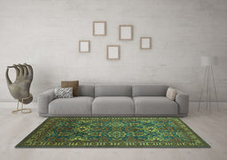 Machine Washable Persian Turquoise Traditional Area Rugs in a Living Room,, wshtr819turq