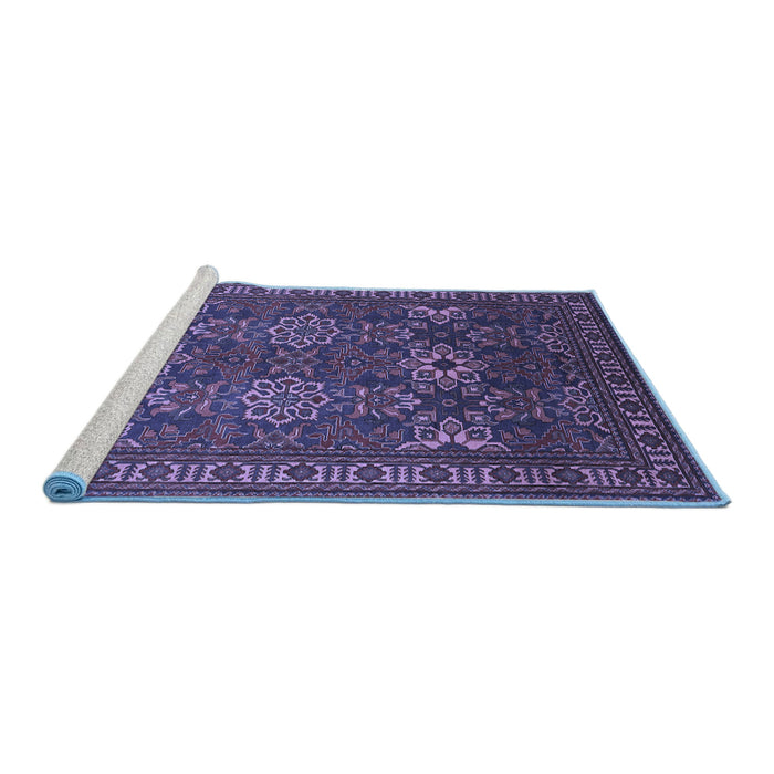 Sideview of Machine Washable Persian Blue Traditional Rug, wshtr819blu