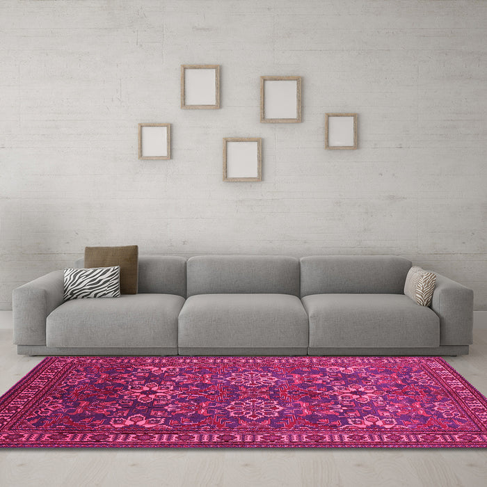 Machine Washable Persian Pink Traditional Rug in a Living Room, wshtr819pnk