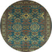 Round Machine Washable Persian Light Blue Traditional Rug, wshtr819lblu