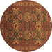 Round Machine Washable Persian Brown Traditional Rug, wshtr819brn