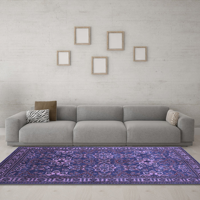 Machine Washable Persian Blue Traditional Rug in a Living Room, wshtr819blu