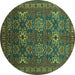 Round Persian Turquoise Traditional Rug, tr819turq