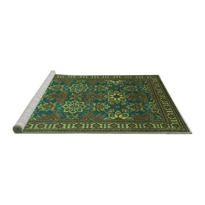 Sideview of Machine Washable Persian Turquoise Traditional Area Rugs, wshtr819turq