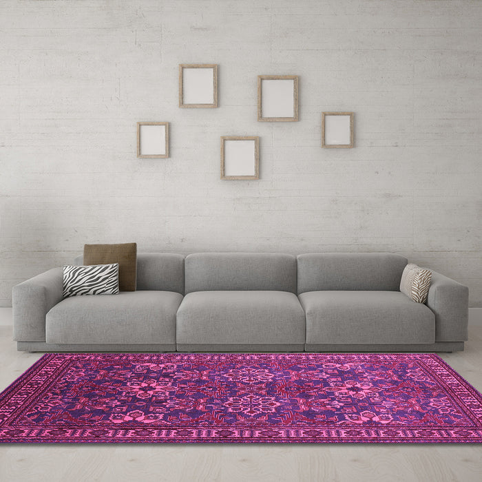 Machine Washable Persian Purple Traditional Area Rugs in a Living Room, wshtr819pur