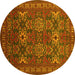 Round Machine Washable Persian Yellow Traditional Rug, wshtr819yw