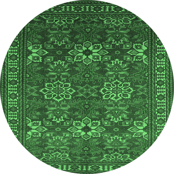Round Machine Washable Persian Emerald Green Traditional Area Rugs, wshtr819emgrn