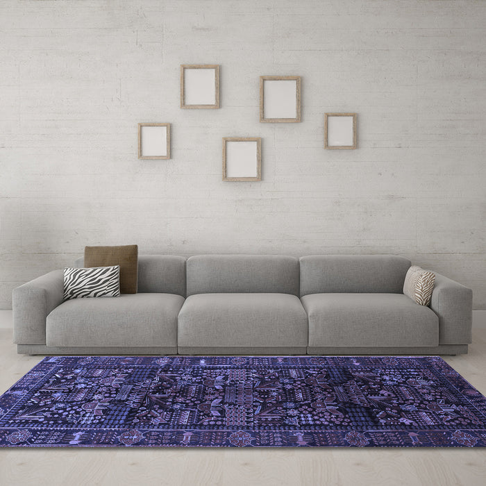 Machine Washable Persian Blue Traditional Rug in a Living Room, wshtr81blu