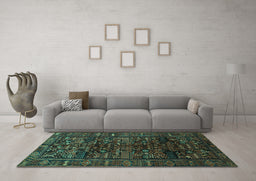 Machine Washable Persian Turquoise Traditional Area Rugs in a Living Room,, wshtr81turq