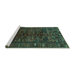 Sideview of Machine Washable Persian Turquoise Traditional Area Rugs, wshtr81turq