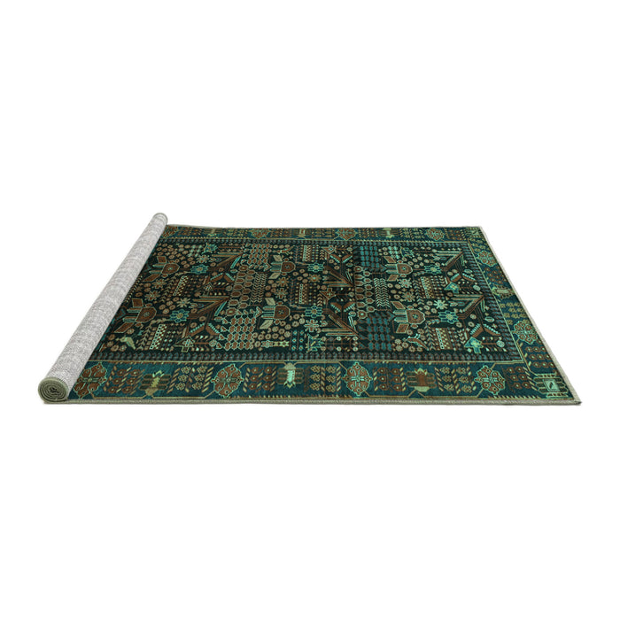 Sideview of Machine Washable Persian Turquoise Traditional Area Rugs, wshtr81turq