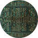 Round Persian Turquoise Traditional Rug, tr81turq