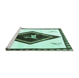 Sideview of Machine Washable Persian Turquoise Traditional Area Rugs, wshtr820turq