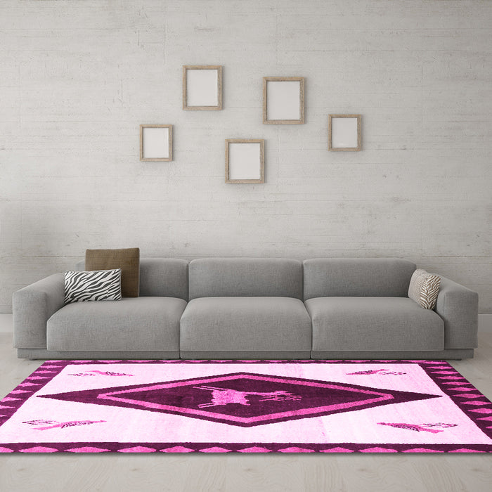 Machine Washable Persian Pink Traditional Rug in a Living Room, wshtr820pnk