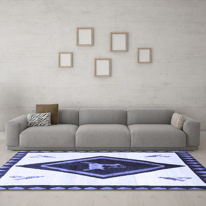 Machine Washable Persian Blue Traditional Rug in a Living Room, wshtr820blu