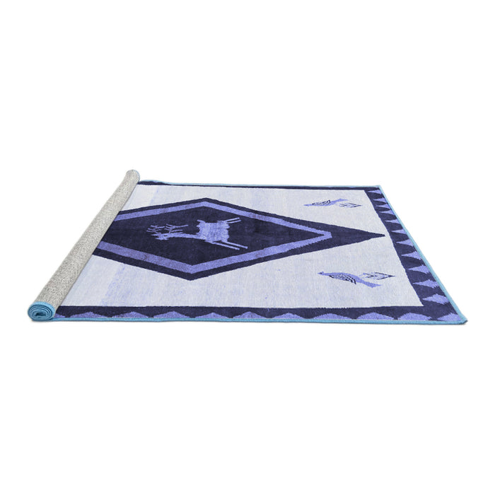 Sideview of Machine Washable Persian Blue Traditional Rug, wshtr820blu