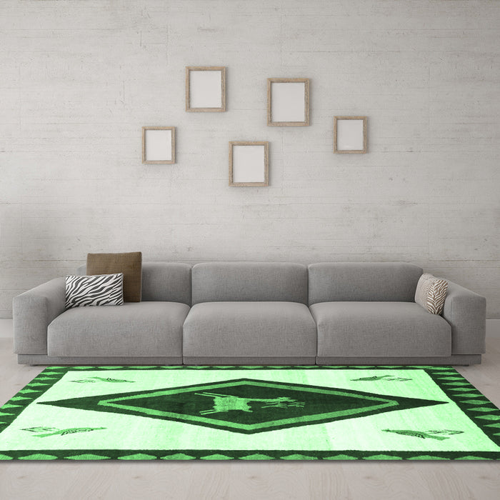 Machine Washable Persian Emerald Green Traditional Area Rugs in a Living Room,, wshtr820emgrn