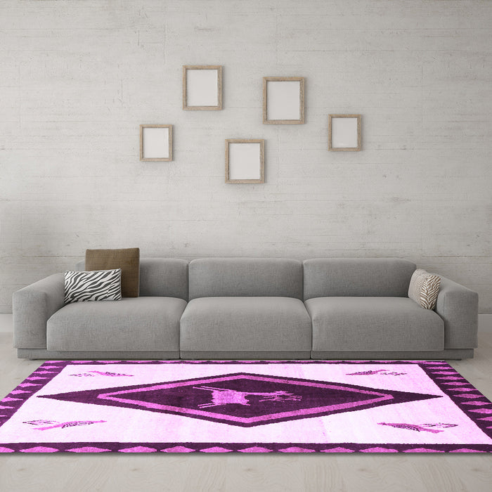Machine Washable Persian Purple Traditional Area Rugs in a Living Room, wshtr820pur