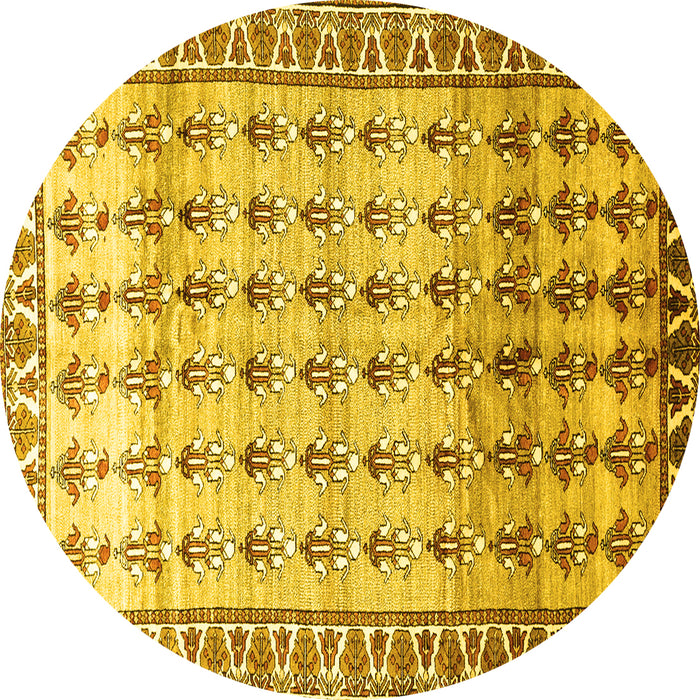 Round Machine Washable Persian Yellow Traditional Rug, wshtr821yw
